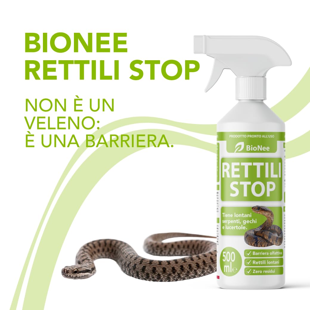 Bionee Rettili Stop 500 ml – Spray disabituante per rettili (Serpenti, gechi, lucertole), per Interni ed Esterni