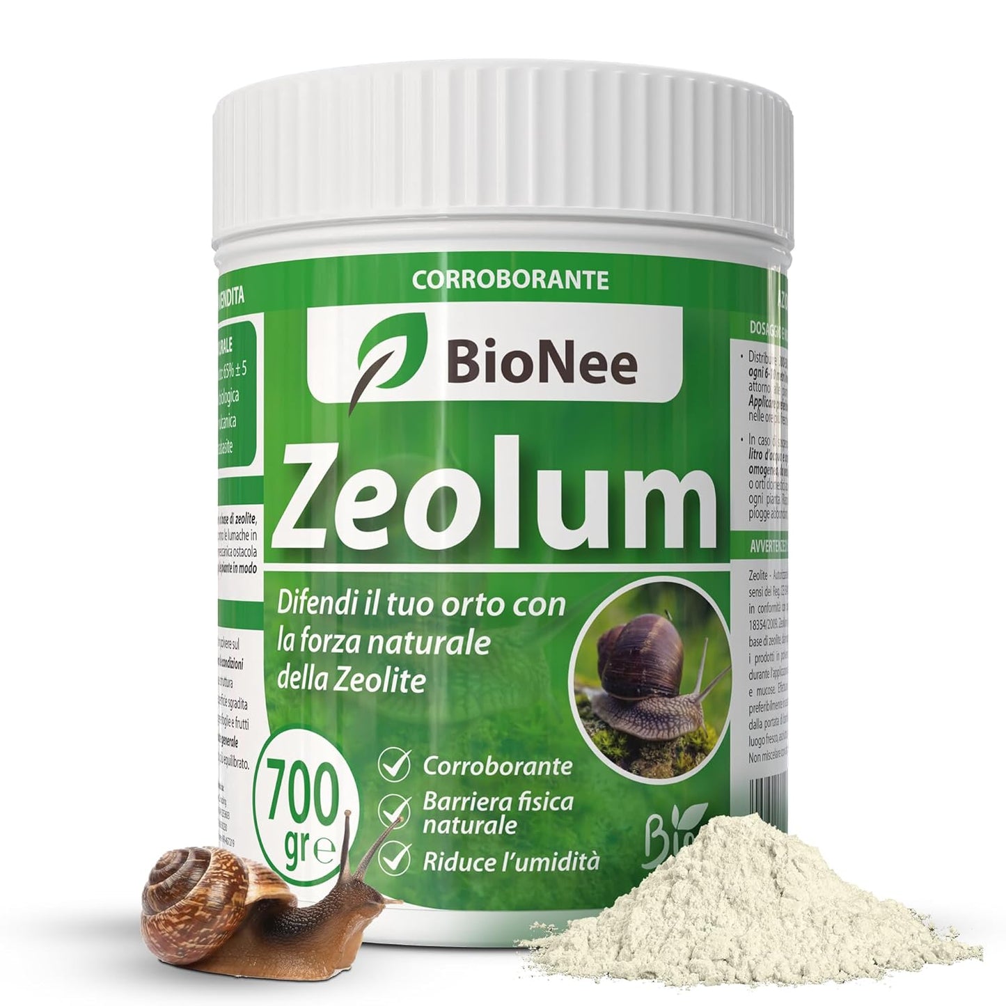 Zeolum – Barriera Naturale a Base di Zeolite per Orto e Giardino | Corroborante Antilumache per Uso Hobbistico | Polvere Asciutta o Nebulizzata | Agricoltura Biologica 700 gr
