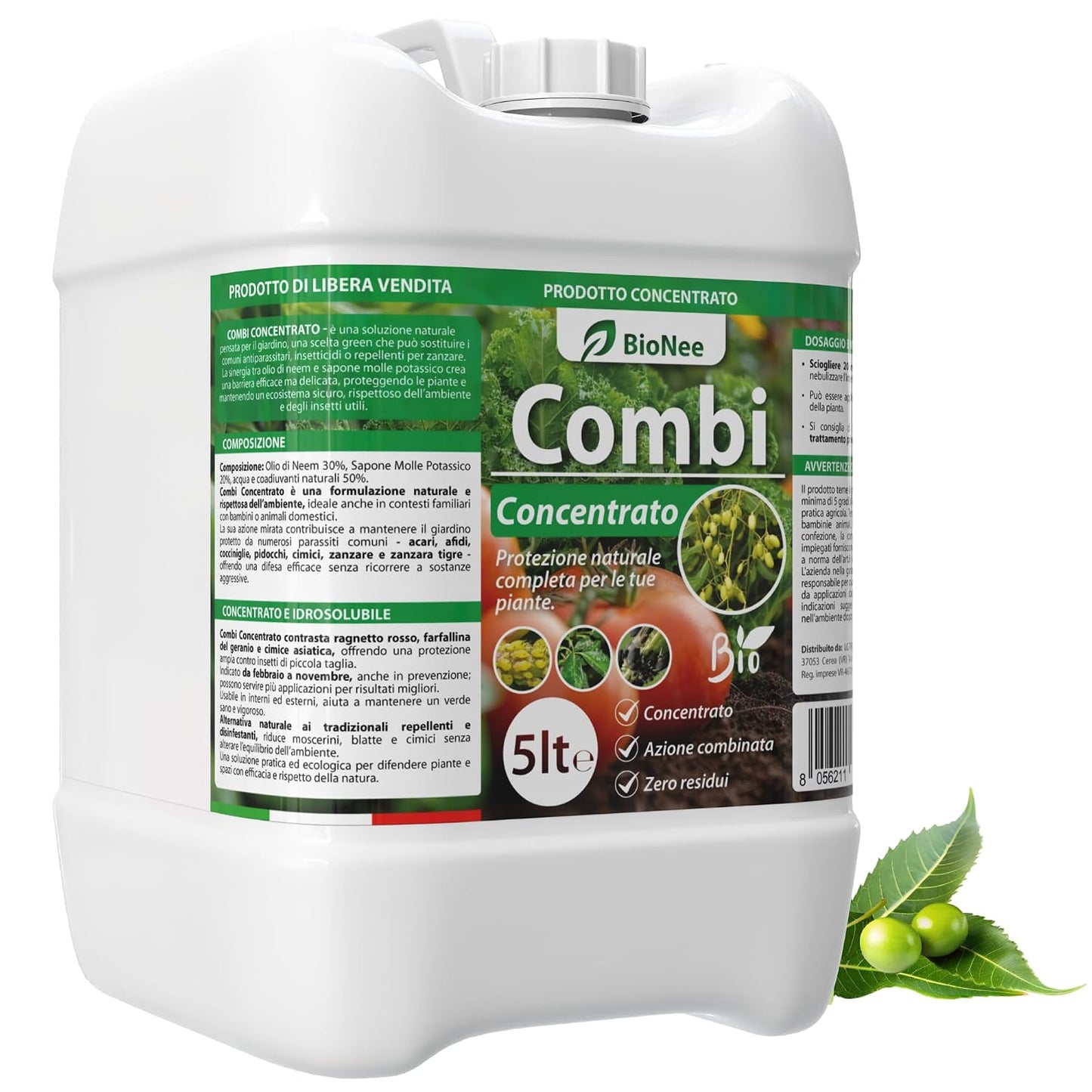 Combi Concentrato BioNee – Trattamento Naturale per Piante con Olio di Neem + Sapone Molle | Contra Afidi, Cocciniglie, Acari, Parassiti | Idrosolubile da Diluire (5 litri)