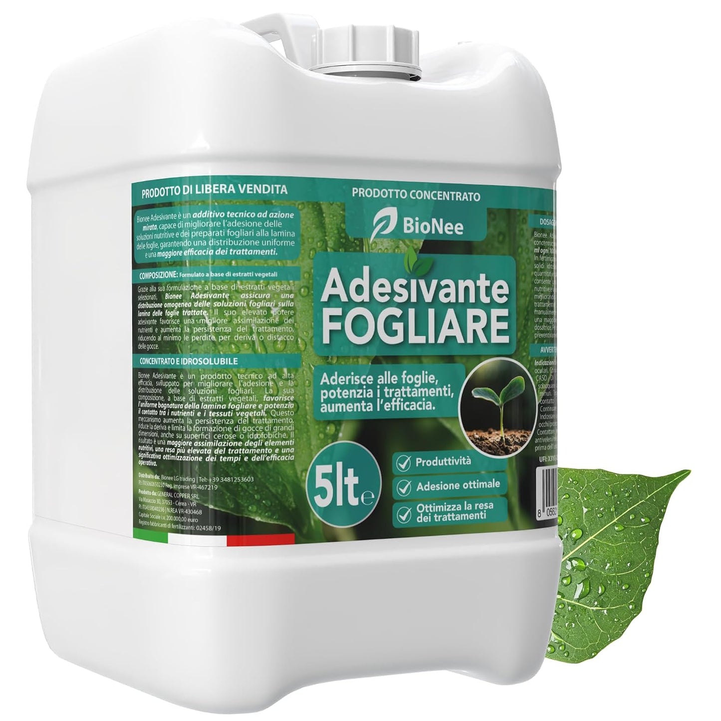 Adesivante Fogliare – Coadiuvante Tecnico a Base di Estratti Vegetali per Migliorare l’Adesione dei Trattamenti e l’Assimilazione dei Nutrienti (5 litri)