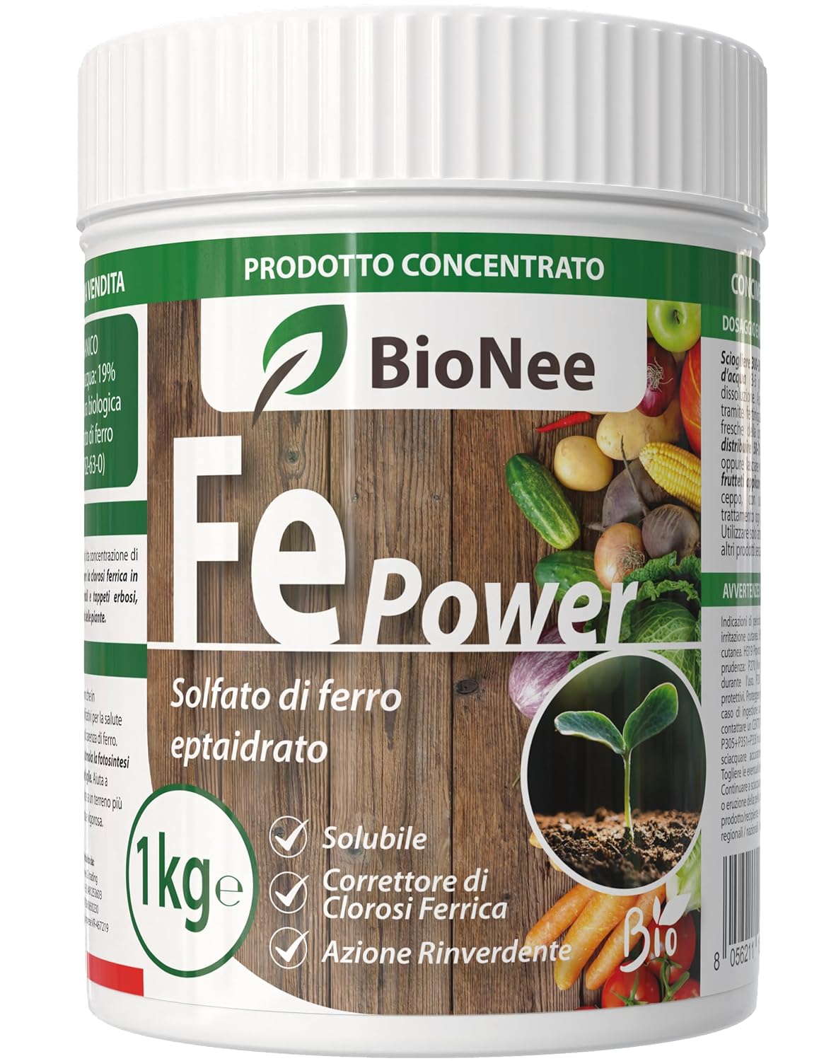 Solfato di Ferro Eptaidrato 1kg – Concime Inorganico 19% Ferro Solubile in Acqua – Rinverdente per Clorosi Ferrica – Uso in Agricoltura Biologica