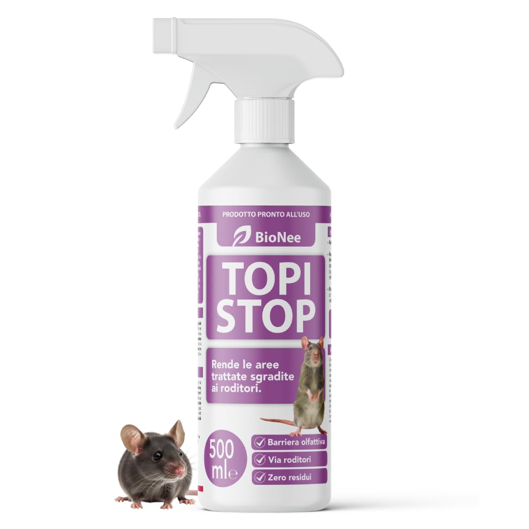 Topi Stop Spray Disabituante Topi 500 ml – Odore Sgradito ai Roditori per Ridurre i Passaggi – Non Letale, Pronto all’Uso, Per Interni ed Esterni
