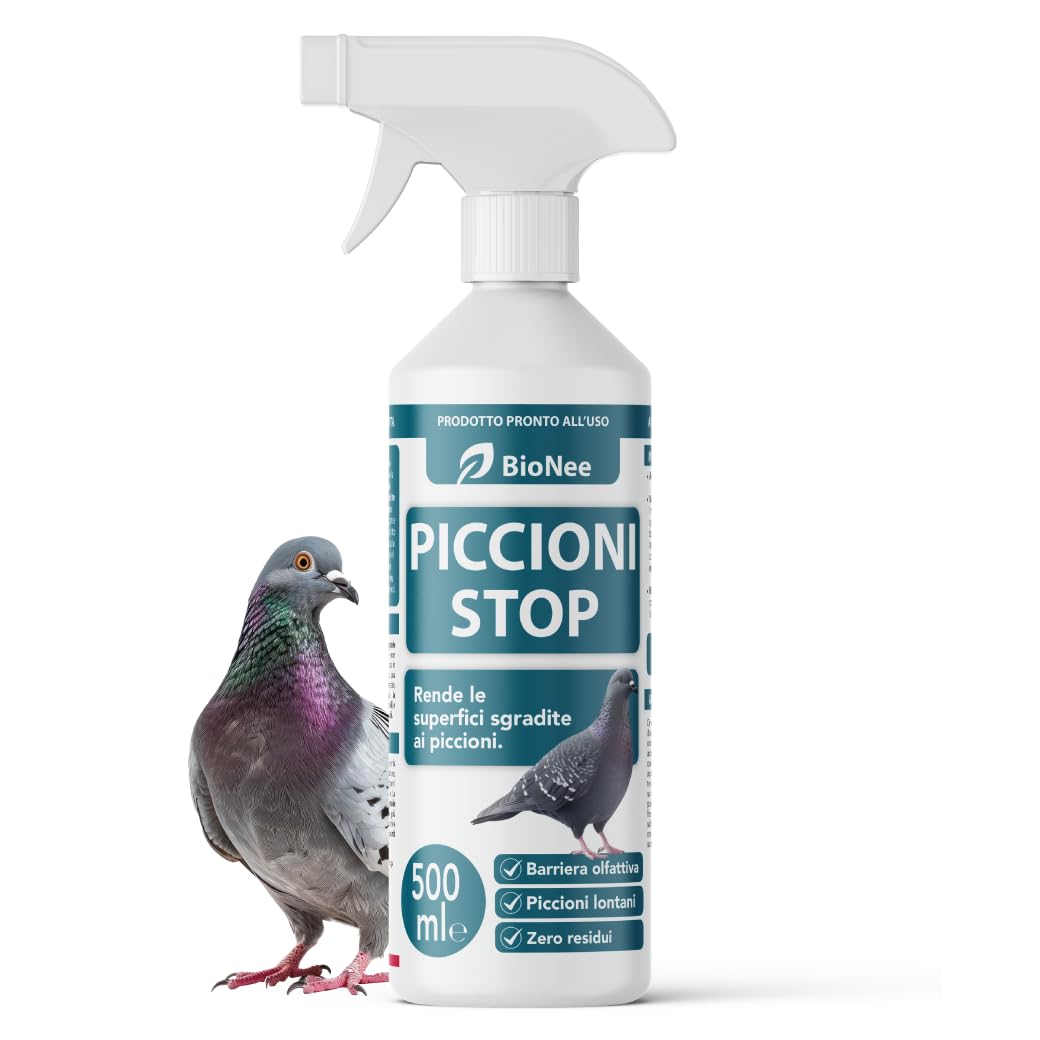BioNee Piccioni Stop 500 ml – Spray con barriera olfattiva per allontanare piccioni e volatili, per balconi e terrazzi