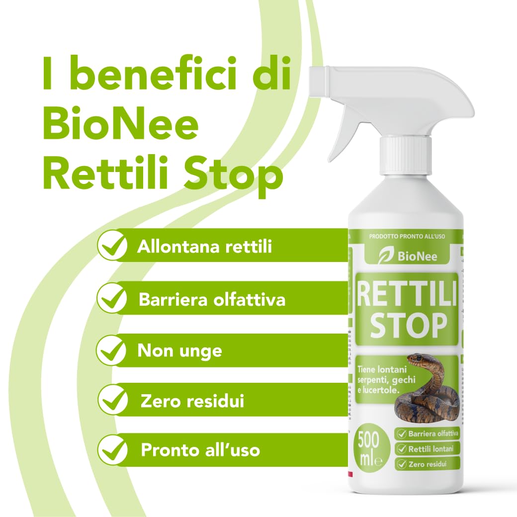 Bionee Rettili Stop 500 ml – Spray disabituante per rettili (Serpenti, gechi, lucertole), per Interni ed Esterni
