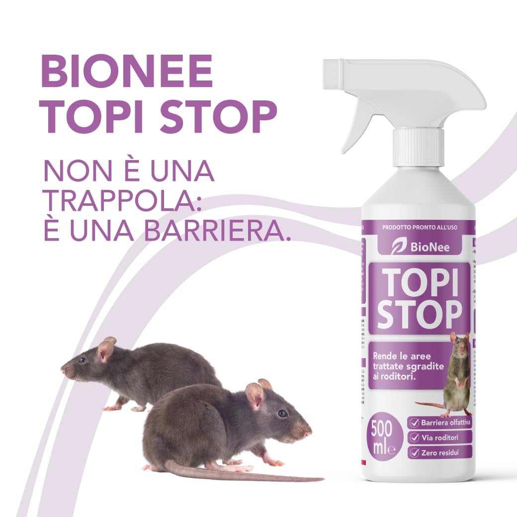 Topi Stop Spray Disabituante Topi 500 ml – Odore Sgradito ai Roditori per Ridurre i Passaggi – Non Letale, Pronto all’Uso, Per Interni ed Esterni