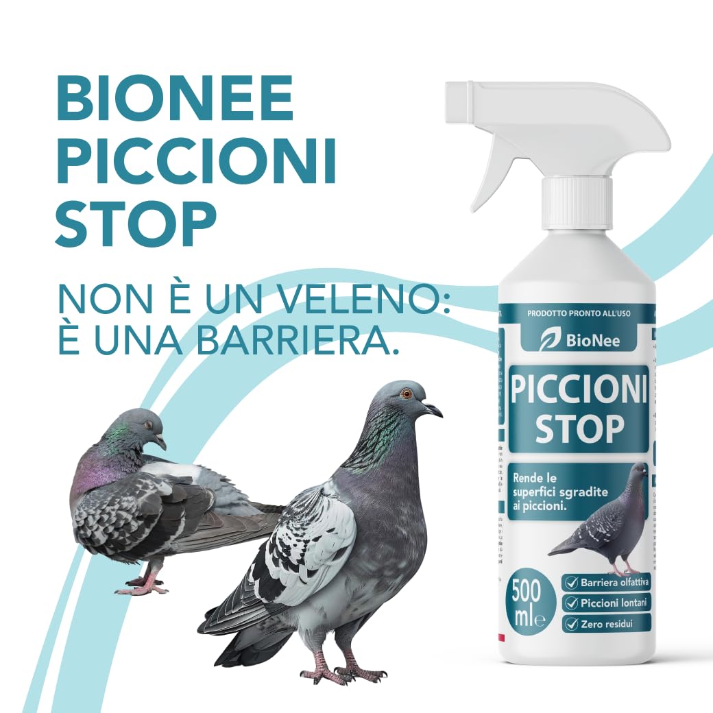 BioNee Piccioni Stop 500 ml – Spray con barriera olfattiva per allontanare piccioni e volatili, per balconi e terrazzi