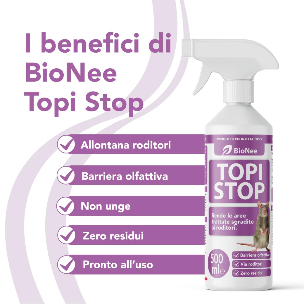 Topi Stop Spray Disabituante Topi 500 ml – Odore Sgradito ai Roditori per Ridurre i Passaggi – Non Letale, Pronto all’Uso, Per Interni ed Esterni