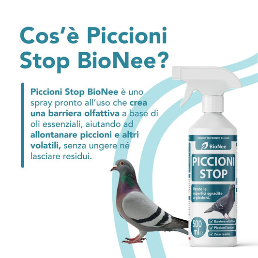 BioNee Piccioni Stop 500 ml – Spray con barriera olfattiva per allontanare piccioni e volatili, per balconi e terrazzi