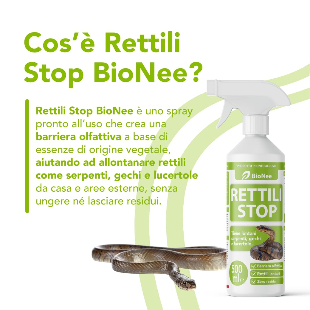 Bionee Rettili Stop 500 ml – Spray disabituante per rettili (Serpenti, gechi, lucertole), per Interni ed Esterni