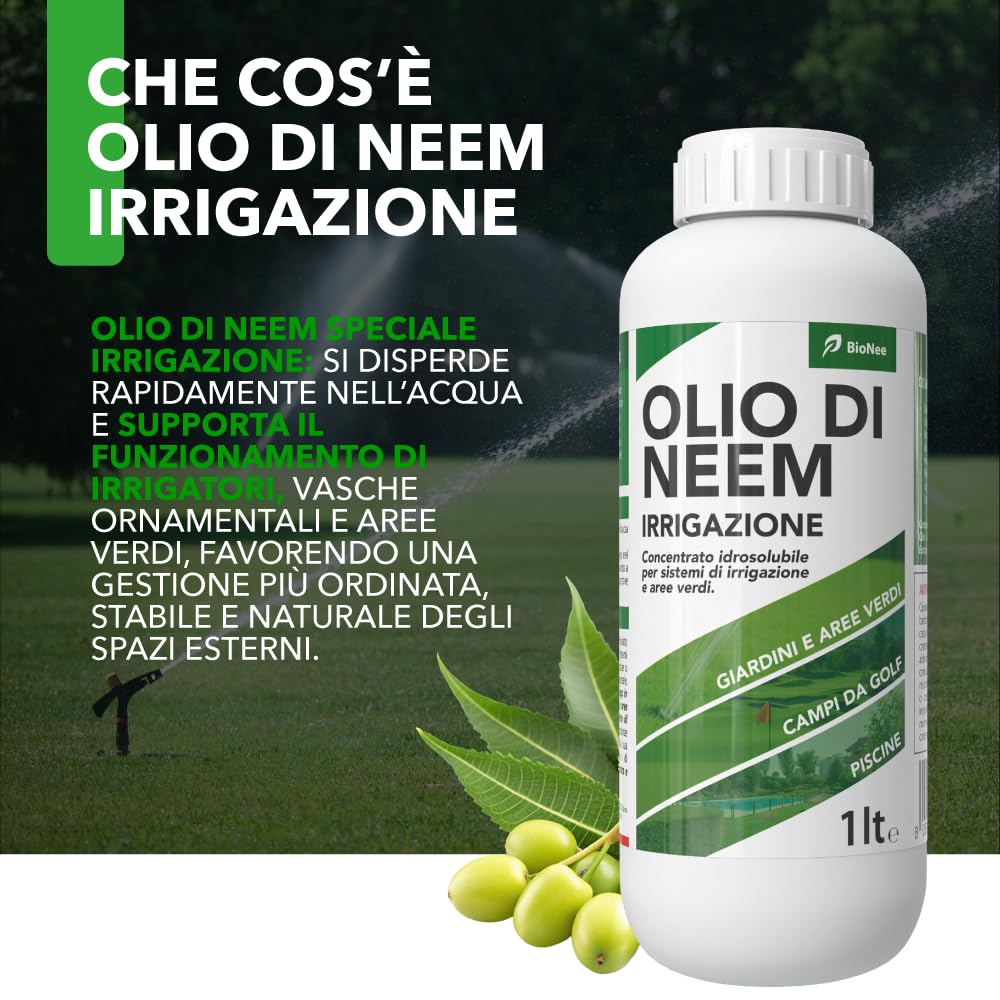 BioNee Olio di Neem Speciale Irrigazione 1L – Concentrato Idrodispersibile per Sistemi di Irrigazione e Aree Verdi