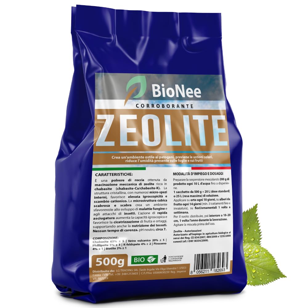 Zeolite BioNee 500 g – Polvere di Roccia Naturale Corroborante per Piante | Azione Igroscopica Anti-Umidità su Foglie e Frutti | Protegge da Stress Solare | Consentita in Agricoltura Biologica