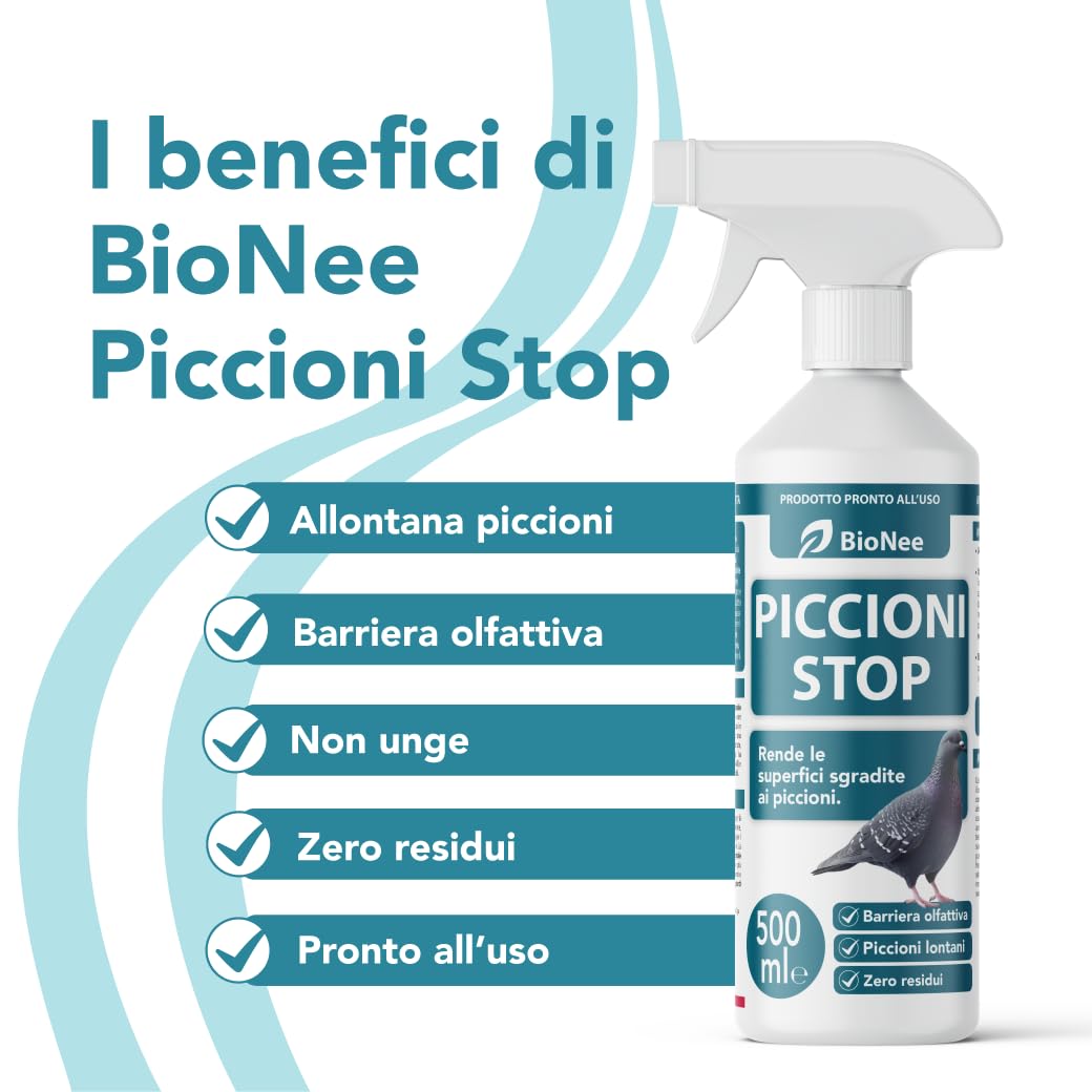BioNee Piccioni Stop 500 ml – Spray con barriera olfattiva per allontanare piccioni e volatili, per balconi e terrazzi