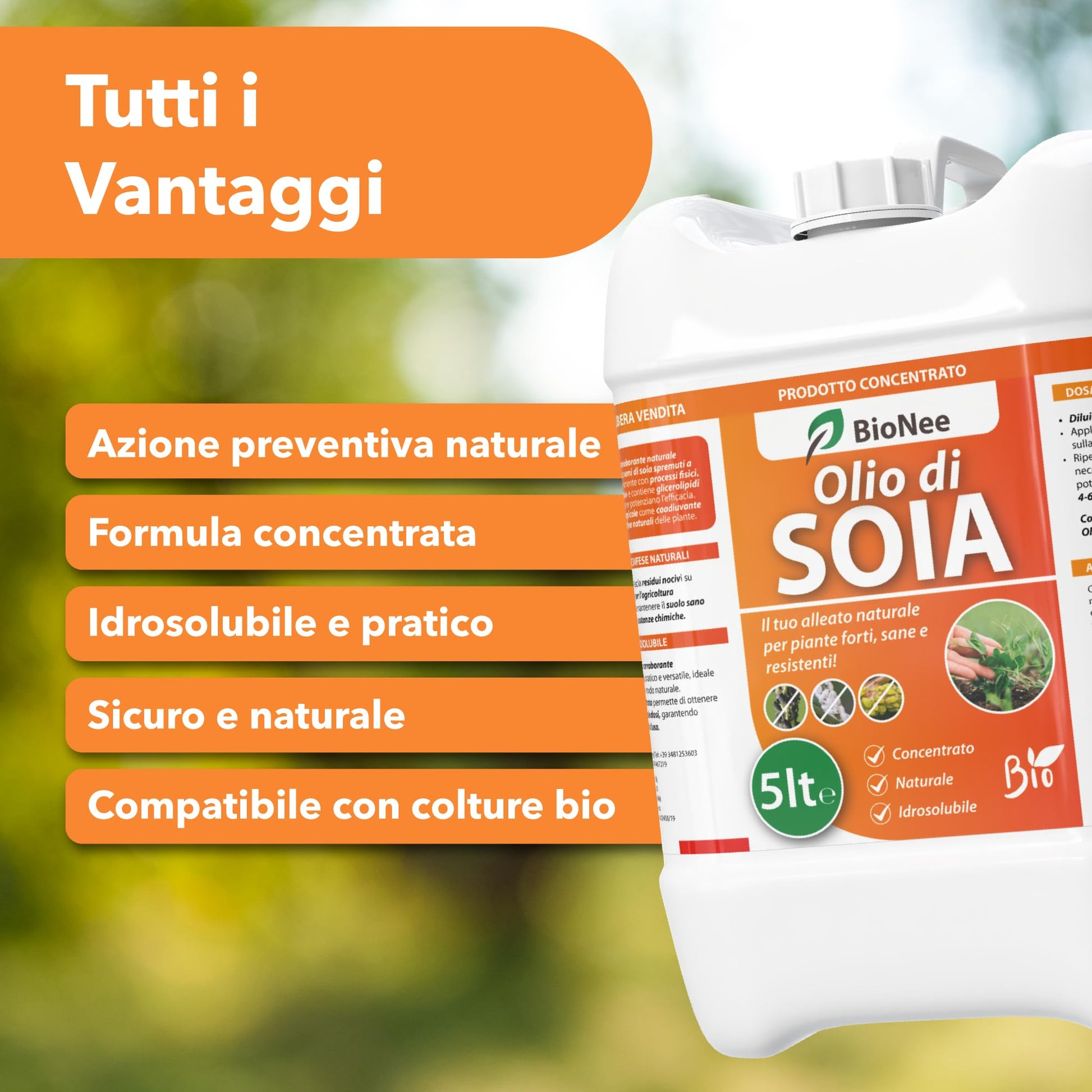 BioNee Olio di Soia Concentrato – Corroborante Naturale Vegetale per Piante Forti e Resistenti | Potenziatore delle Difese Naturali | Concentrato Idrosolubile (5 litri)