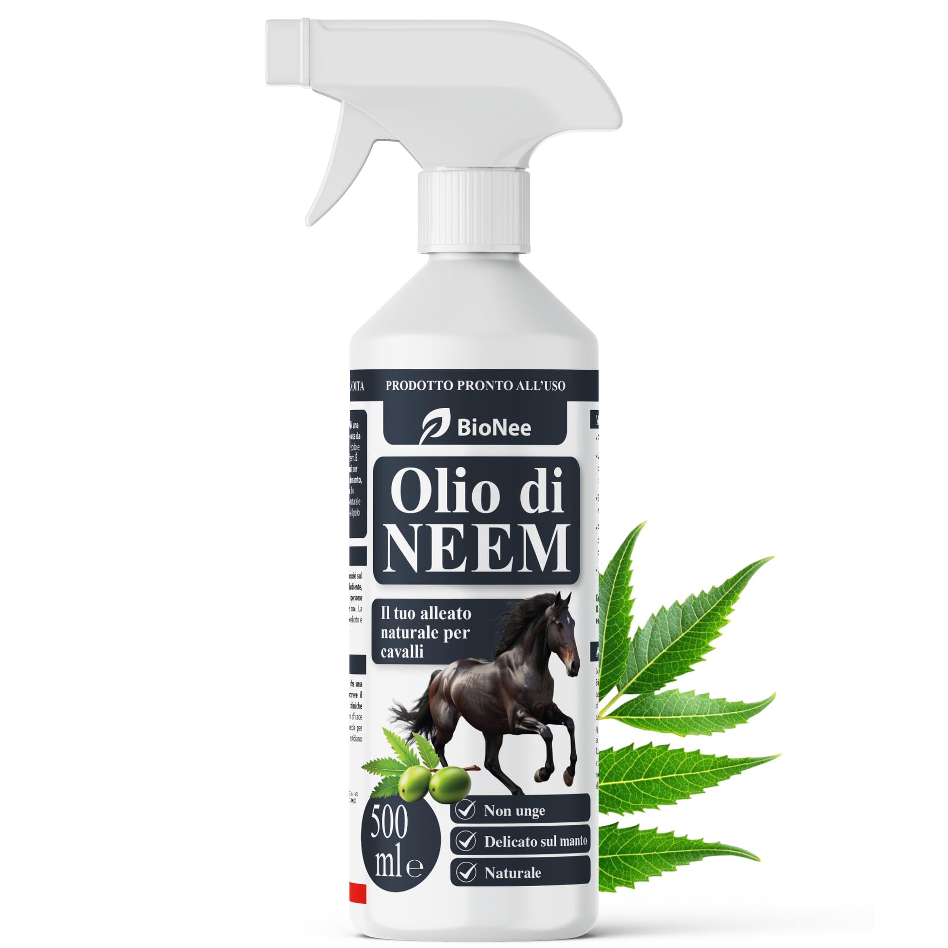 Bionee Olio di Neem Spray Cavalli 500 ml – Lozione Naturale Pronta all’Uso, Azione Protettiva contro Insetti e Parassiti, Non Unge, Delicato sul Manto, Idrosolubile