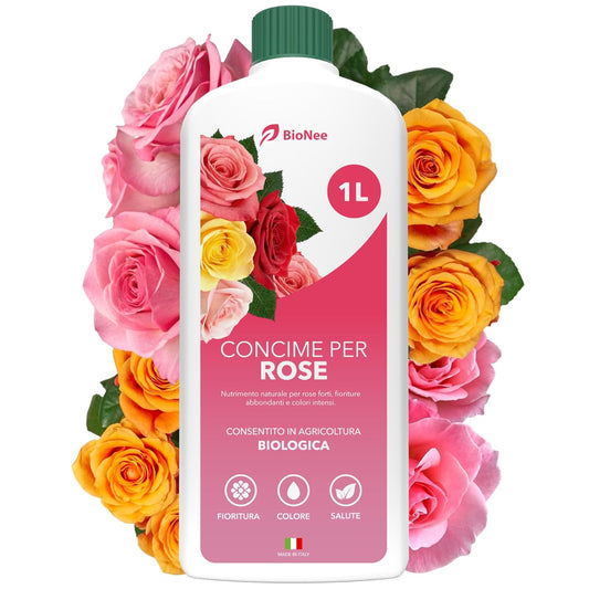 BioNee Concime Biologico per Rose 1L – Nutrimento Naturale per Fioriture Abbondanti e Colori Intensi | Rafforza le Radici e il Profumo dei Fiori | Consentito in Agricoltura Biologica