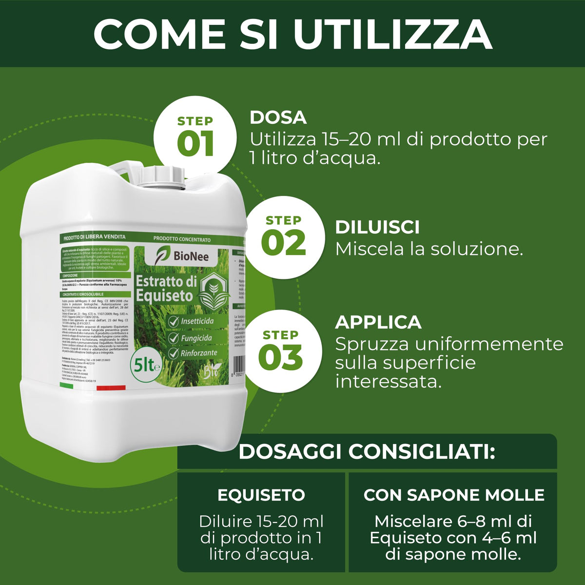 Estratto di Equiseto | Prodotto Naturale Concentrato Idrosolubile | Azione Fungicida Preventiva | Per Orto, Frutteto e Colture Biologiche (5 litri)