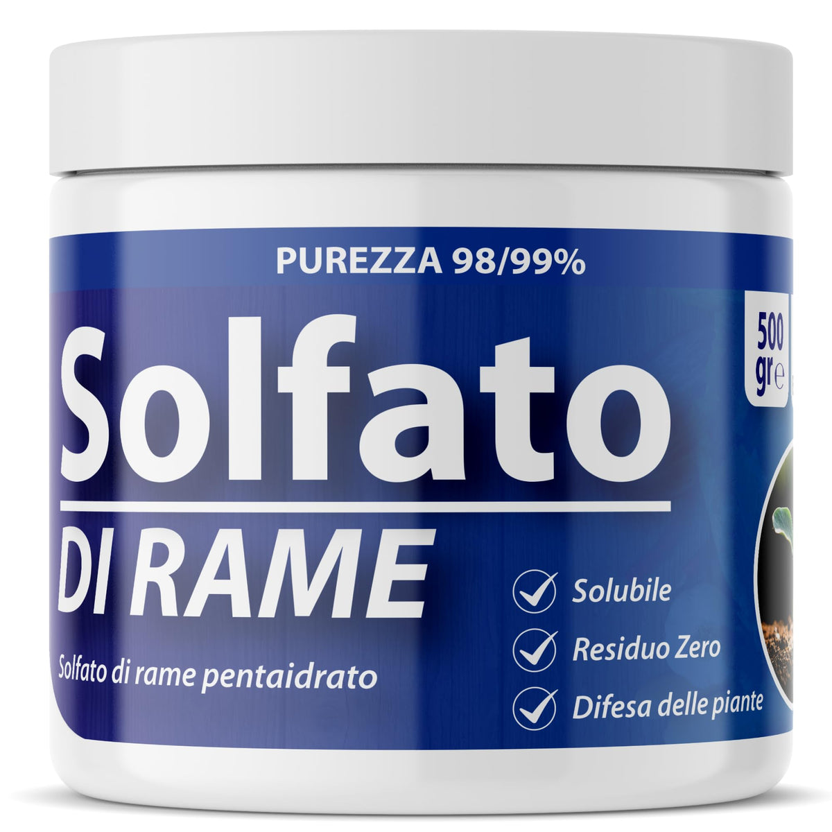 Solfato di Rame | Concime Inorganico Puro 98/99% | Rame Solubile 25% | Uso Agricolo e Biologico | Residuo Zero | Rame Pentaidrato per Orto e Giardino 500 gr