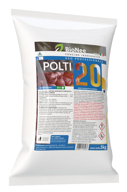 Poltiglia Bordolese Rameica - POLTI 20 | Concime Inorganico a Base di Solfato di Rame | Supporto Nutrizionale per Piante e Colture 5 kg 