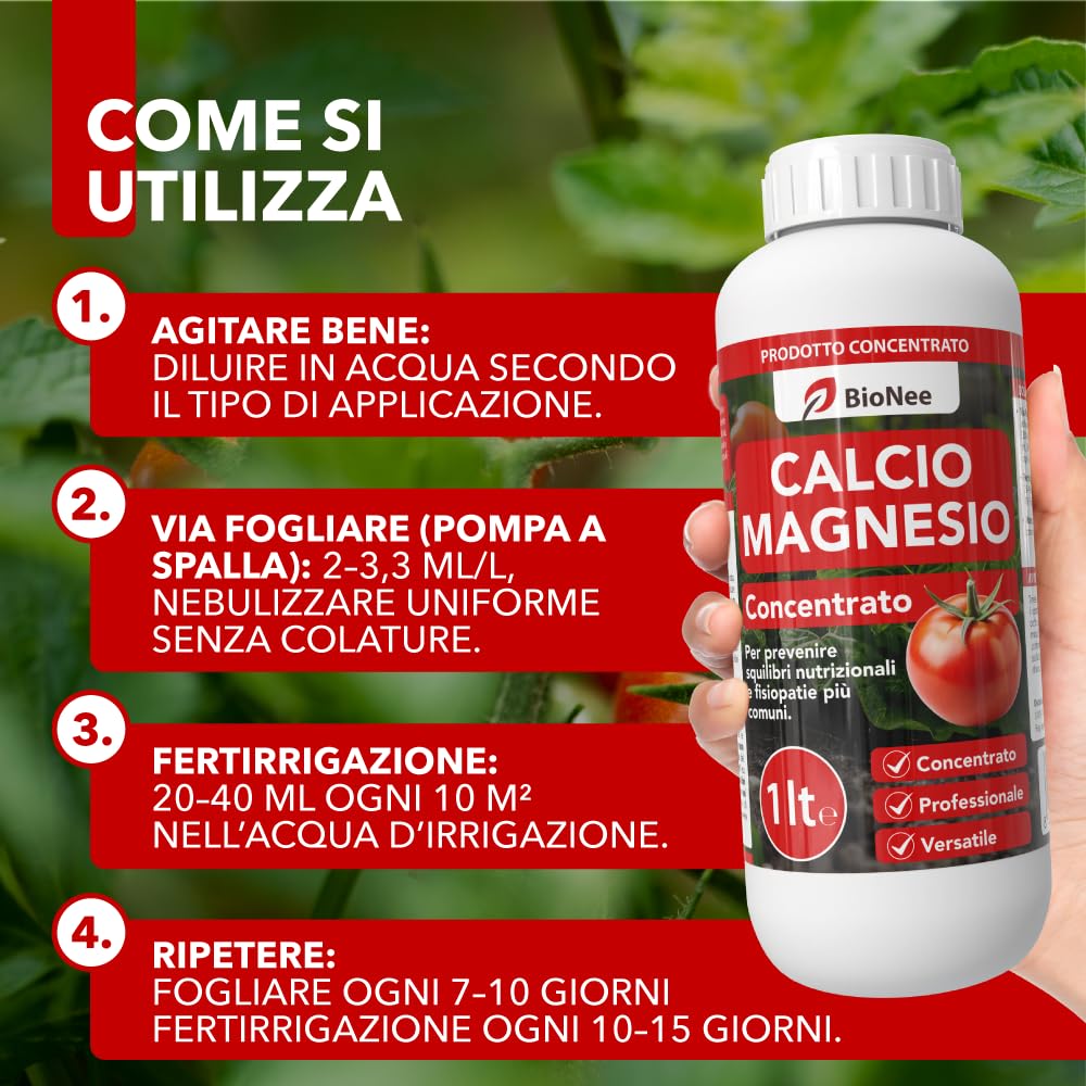 BioNee Calcio Magnesio – Correttivo Liquido Calcio/Magnesio Concentrato per Squilibri Nutrizionali, Supporto Fisiopatie (Marciume Apicale, Tip Burn)