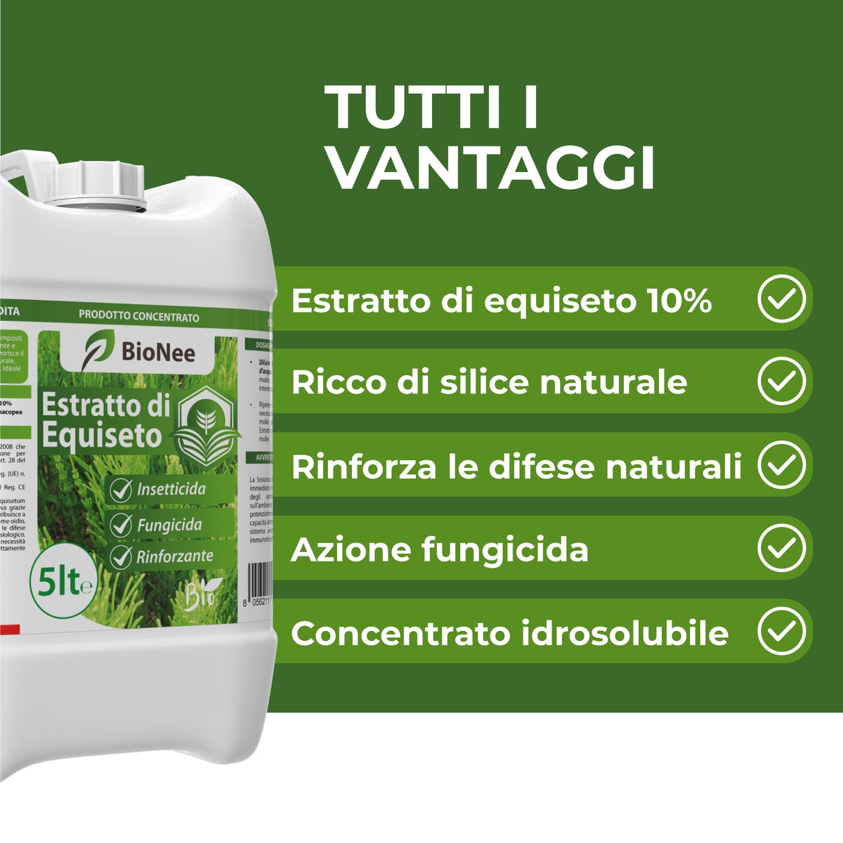 Estratto di Equiseto | Prodotto Naturale Concentrato Idrosolubile | Azione Fungicida Preventiva | Per Orto, Frutteto e Colture Biologiche (5 litri)