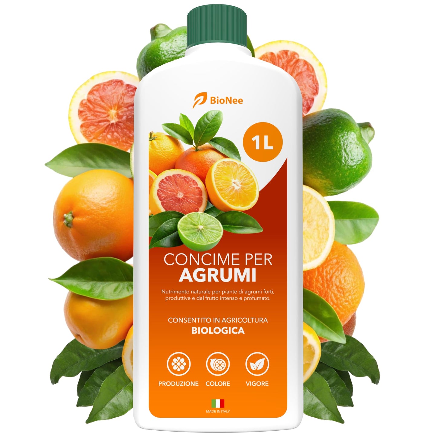 BioNee Concime per Agrumi Biologico 1L – Nutrimento Naturale per Limoni, Aranci e Mandarini | Rafforza le Radici, Esalta Aroma e Colore dei Frutti | Consentito in Agricoltura Biologica