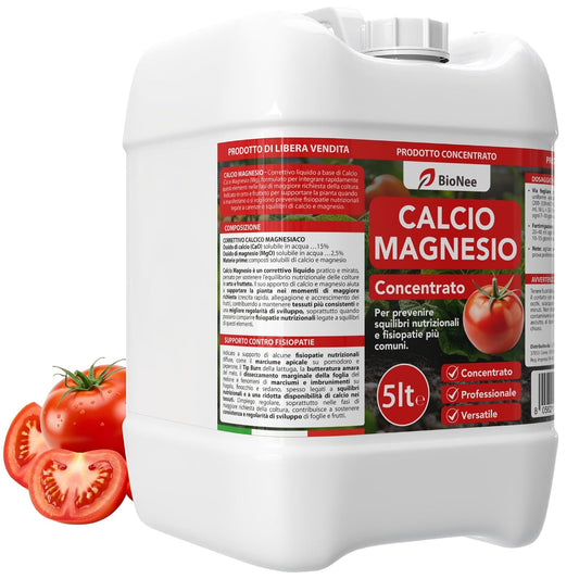BioNee Calcio Magnesio 5 L – Correttivo Liquido Calcio/Magnesio Concentrato per Squilibri Nutrizionali, Supporto Fisiopatie (Marciume Apicale, Tip Burn)