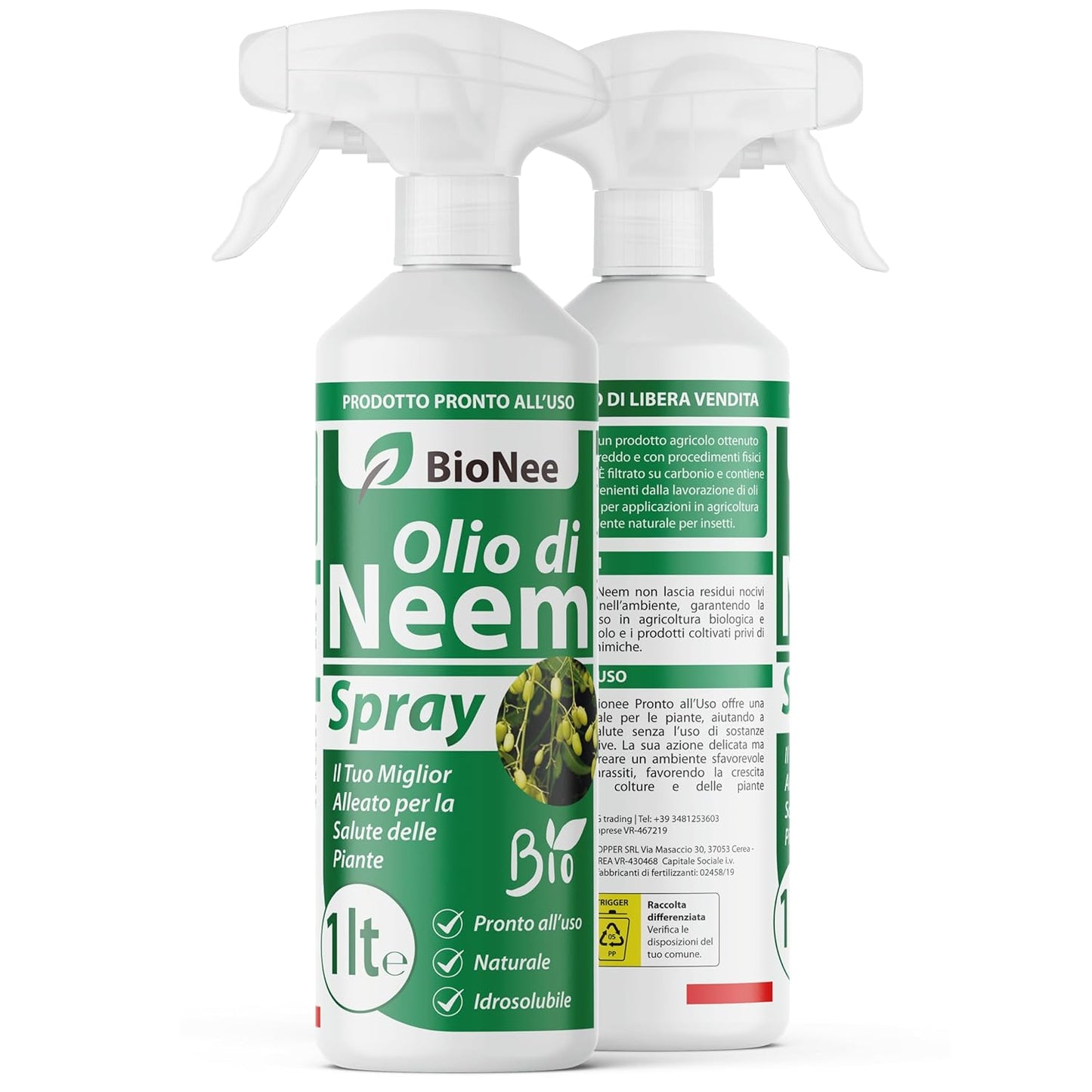 Olio di Neem - insetticida naturale Concentrato - biologico solubile in acqua Spray (1 lt) 