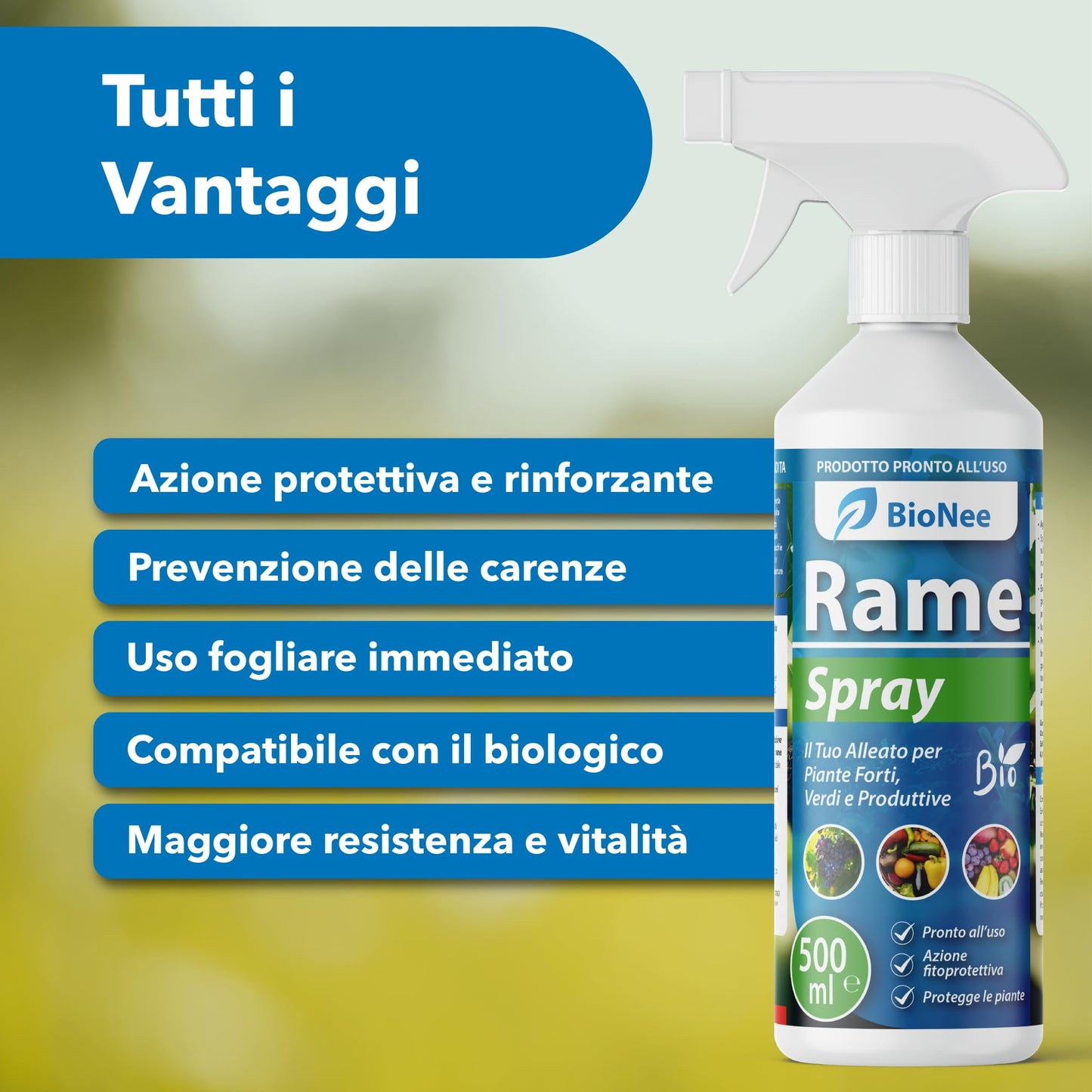 Rame Spray 500 ml – Trattamento naturale pronto all’uso per piante ornamentali, da frutto, orto e giardino – Con rame, caolino e microelementi (ramespray)