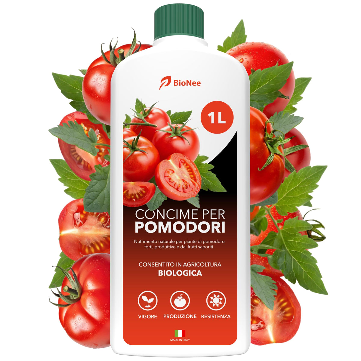 BioNee Concime Biologico per Pomodori 1L – Nutrimento Naturale per Piante Produttive e Frutti Carnosi | Esalta Colore, Gusto e Vigore | Consentito in Agricoltura Biologica