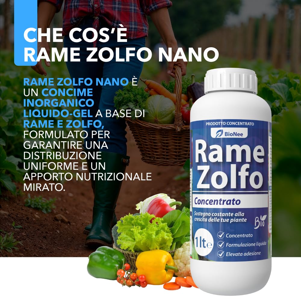 Rame Zolfo Nano Concentrato – Concime Inorganico Liquido-Gel a Base di Rame e Zolfo per Orto e Giardino