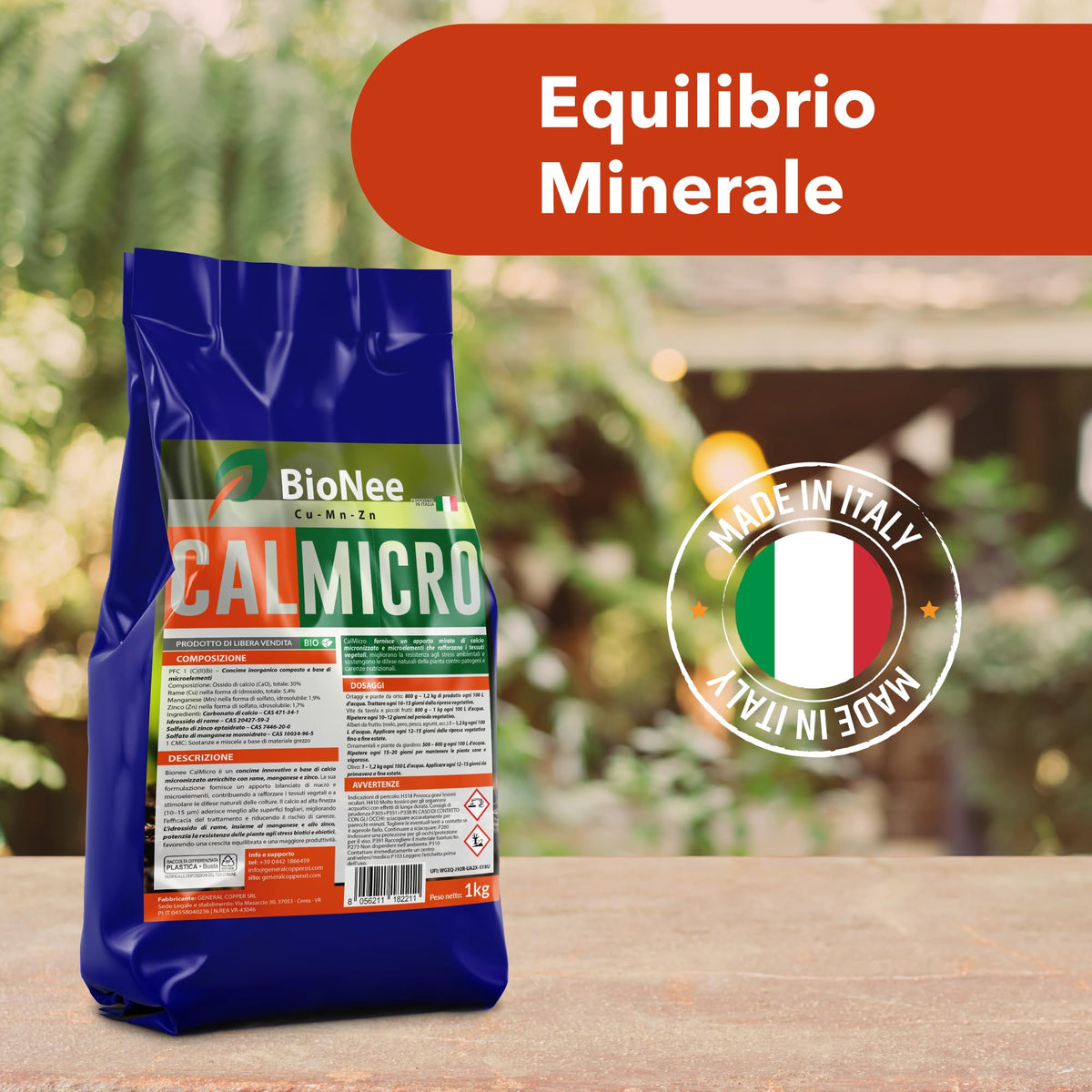 Bionee CalMicro 1 Kg – Concime a Base di Calcio Micronizzato con Rame, Manganese e Zinco | Rafforza i Tessuti Vegetali e Protegge da Stress Ambientali | Per Orto, Frutteto, Vite e Piante Ornamentali