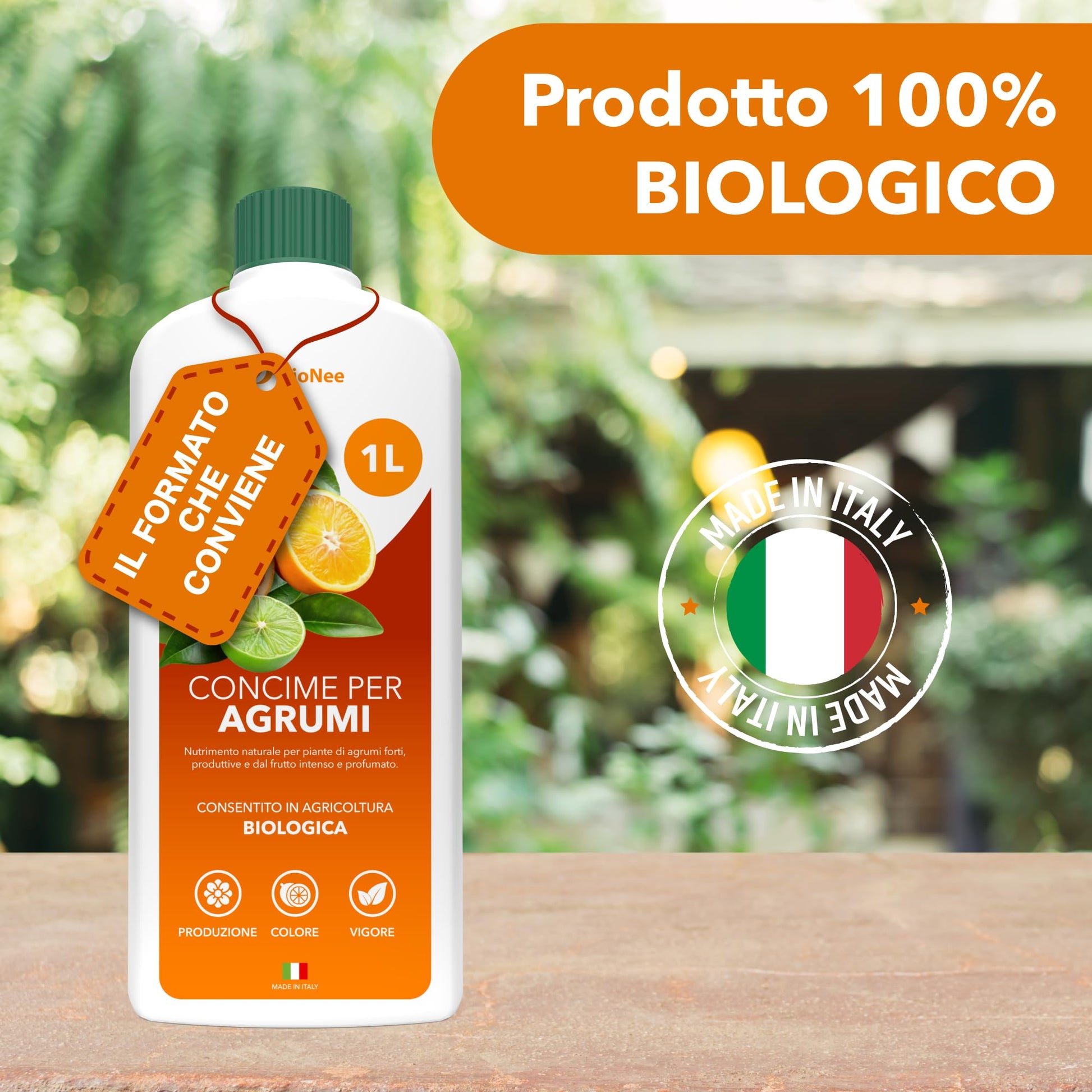 BioNee Concime per Agrumi Biologico 1L – Nutrimento Naturale per Limoni, Aranci e Mandarini | Rafforza le Radici, Esalta Aroma e Colore dei Frutti | Consentito in Agricoltura Biologica
