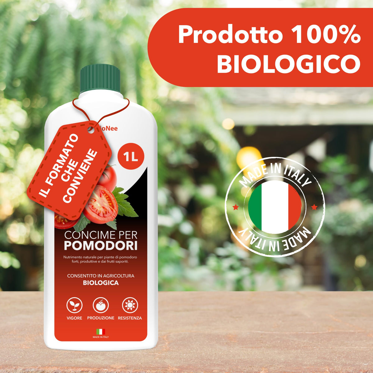BioNee Concime Biologico per Pomodori 1L – Nutrimento Naturale per Piante Produttive e Frutti Carnosi | Esalta Colore, Gusto e Vigore | Consentito in Agricoltura Biologica