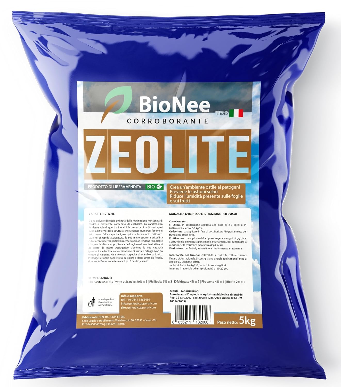 Zeolite per agricoltura x 5 KG - Polvere di roccia, Potenziatore delle difese naturali Effetto Insetticida e Fungicida - Per Orto e Piante - BIO 