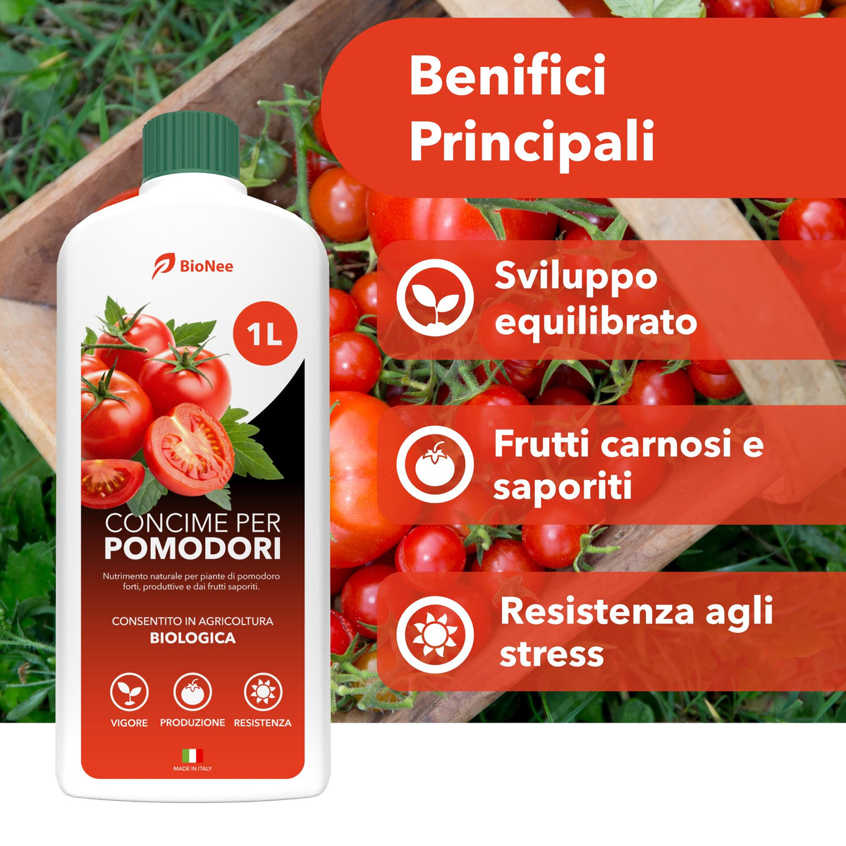 BioNee Concime Biologico per Pomodori 1L – Nutrimento Naturale per Piante Produttive e Frutti Carnosi | Esalta Colore, Gusto e Vigore | Consentito in Agricoltura Biologica
