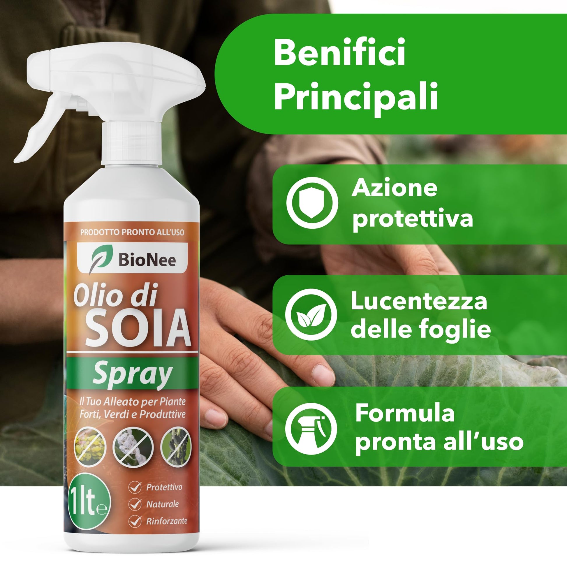 BioNee Olio Bianco di Soia Spray 1l – Protettivo Naturale per Piante, Rinforzante e Lucidante Fogliare – Pronto all’Uso