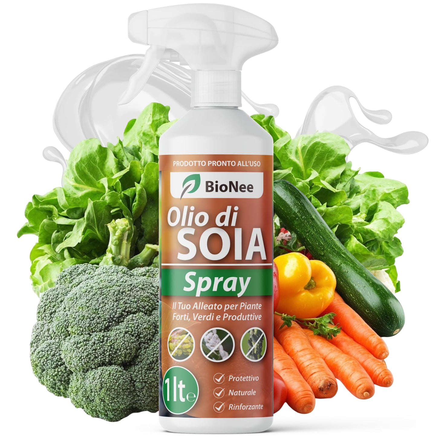 BioNee Olio Bianco di Soia Spray 1l – Protettivo Naturale per Piante, Rinforzante e Lucidante Fogliare – Pronto all’Uso