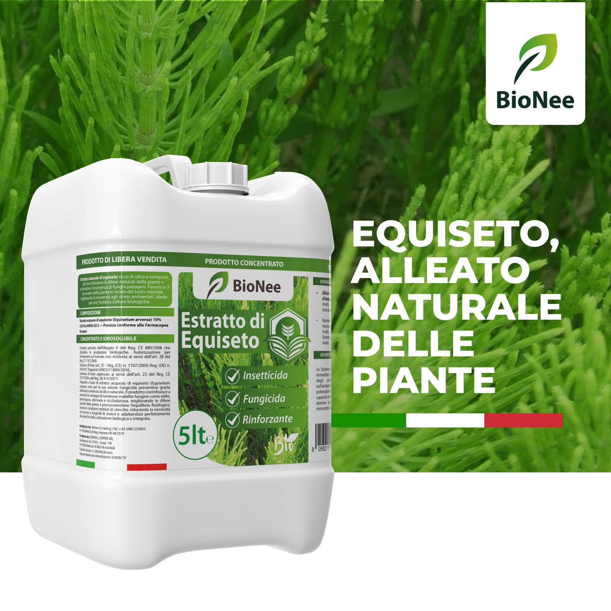 Estratto di Equiseto | Prodotto Naturale Concentrato Idrosolubile | Azione Fungicida Preventiva | Per Orto, Frutteto e Colture Biologiche (5 litri)