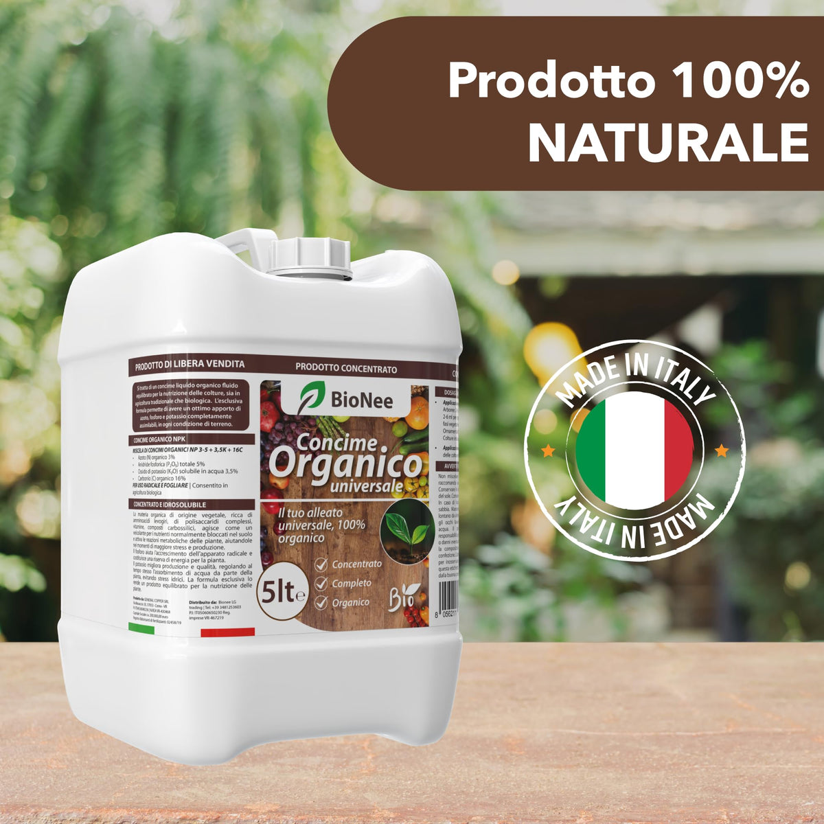 Concime Universale Organico Liquido – Ricco di Aminoacidi – Uso Radicale e Fogliare – Consentito in Agricoltura Biologica – Nutriente per Piante Vigorose (5 litri)