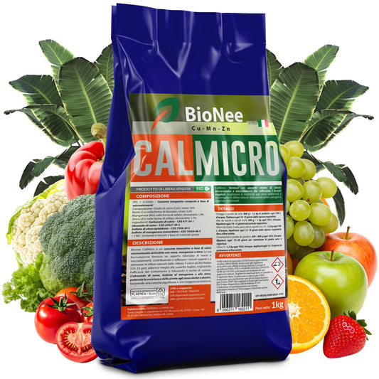 Bionee CalMicro 1 Kg – Concime a Base di Calcio Micronizzato con Rame, Manganese e Zinco | Rafforza i Tessuti Vegetali e Protegge da Stress Ambientali | Per Orto, Frutteto, Vite e Piante Ornamentali