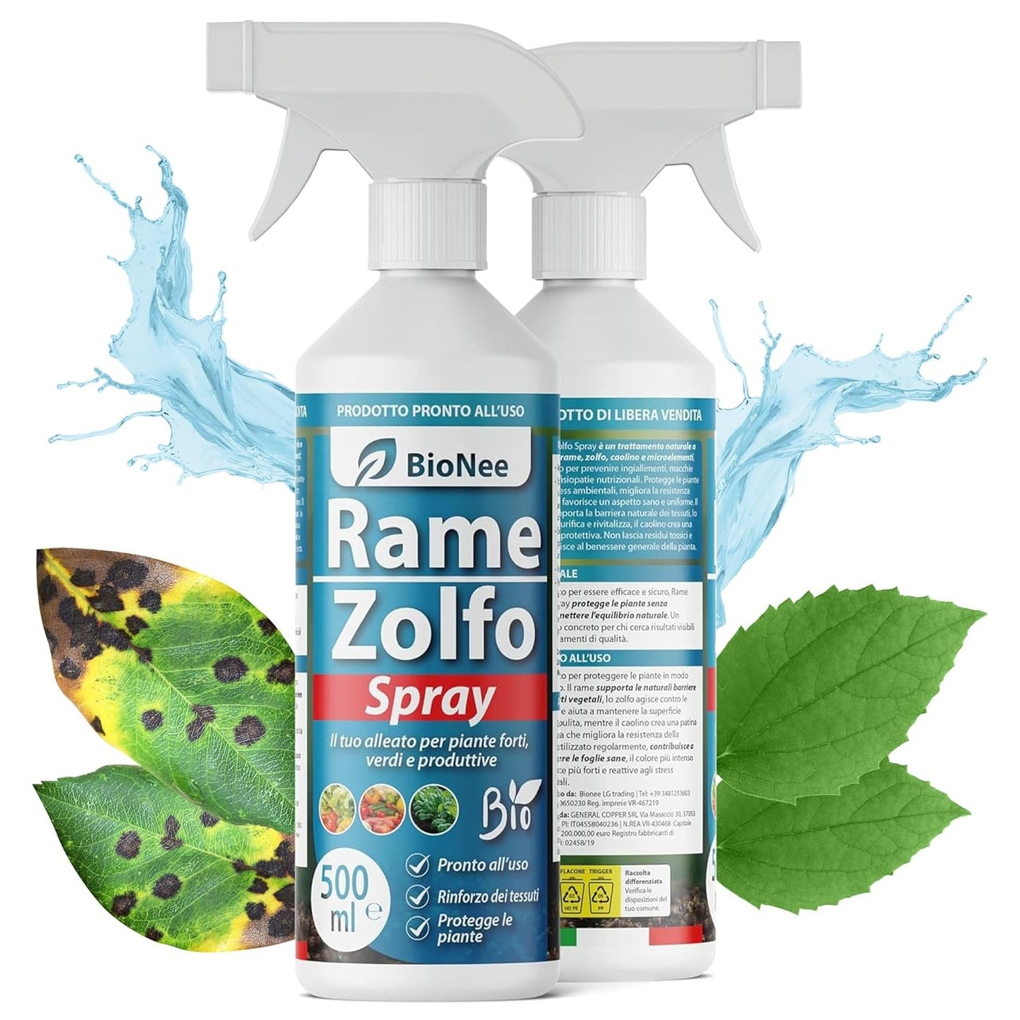 Rame Zolfo Spray 500 ml – Trattamento naturale pronto all'uso per piante ornamentali, da frutto, orto e giardino – Con rame, zolfo, caolino e microelementi