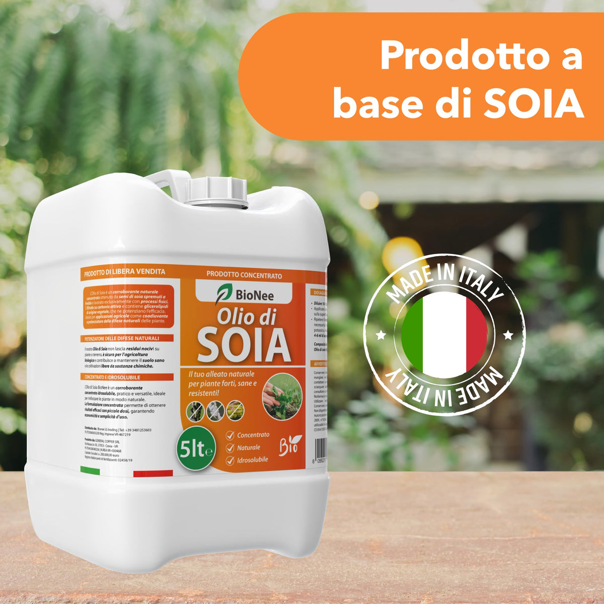 BioNee Olio di Soia Concentrato – Corroborante Naturale Vegetale per Piante Forti e Resistenti | Potenziatore delle Difese Naturali | Concentrato Idrosolubile (5 litri)
