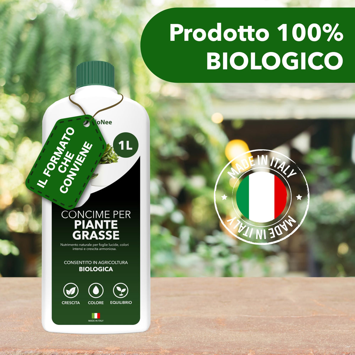 BioNee Concime Biologico per Piante Grasse 1L – Nutrimento Naturale per Cactus e Succulente | Favorisce Colori Intensi, Foglie Lucide e Crescita Armoniosa