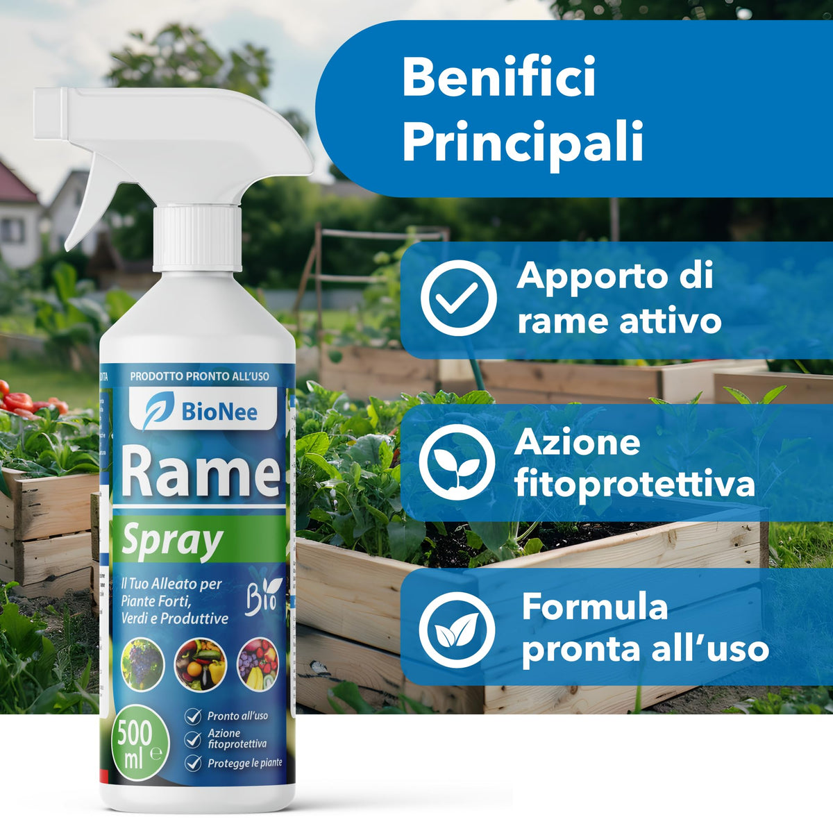 Rame Spray 500 ml – Trattamento naturale pronto all’uso per piante ornamentali, da frutto, orto e giardino – Con rame, caolino e microelementi (ramespray)