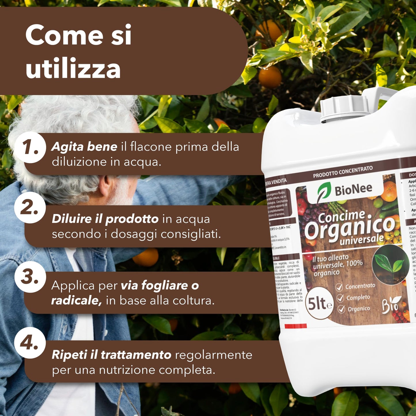 Concime Universale Organico Liquido – Ricco di Aminoacidi – Uso Radicale e Fogliare – Consentito in Agricoltura Biologica – Nutriente per Piante Vigorose (5 litri)