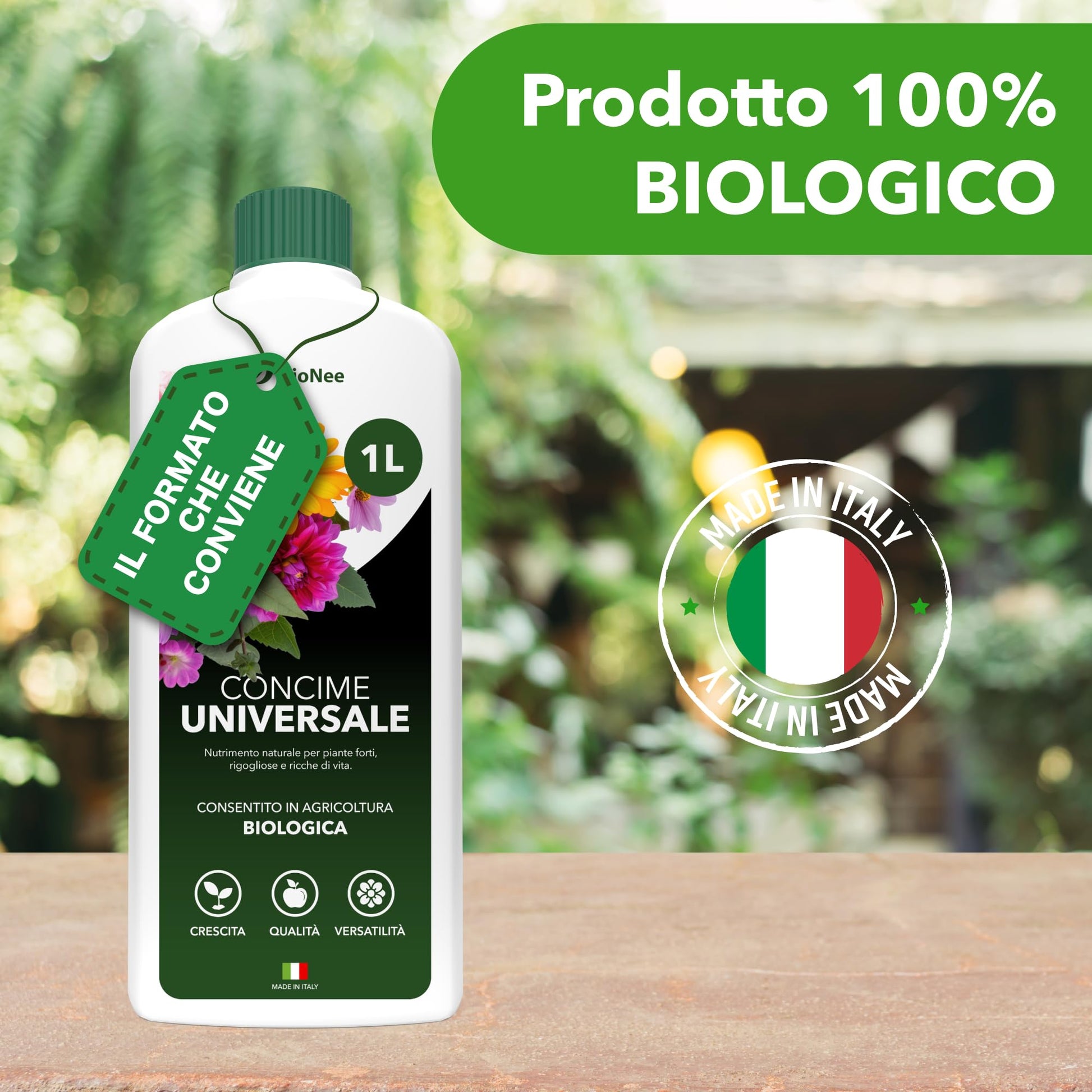 BioNee Concime Universale Biologico 1L – Nutrimento Naturale per Tutte le Piante | Crescita Equilibrata, Fertilità del Terreno e Colori più Vivi | Consentito in Agricoltura Biologica