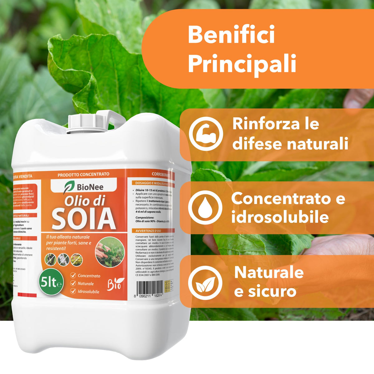 BioNee Olio di Soia Concentrato – Corroborante Naturale Vegetale per Piante Forti e Resistenti | Potenziatore delle Difese Naturali | Concentrato Idrosolubile (5 litri)