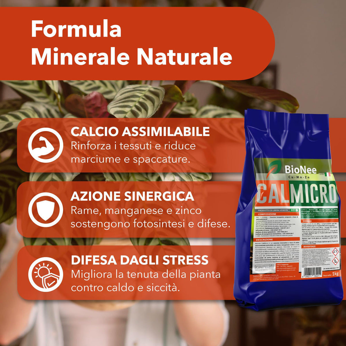 Bionee CalMicro 1 Kg – Concime a Base di Calcio Micronizzato con Rame, Manganese e Zinco | Rafforza i Tessuti Vegetali e Protegge da Stress Ambientali | Per Orto, Frutteto, Vite e Piante Ornamentali