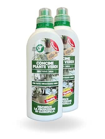 Concime Speciale per Piante Verdi - NPK 7-5-6 con Rame e Ferro - Nutrizione Completa per Piante da Interno e da Balcone 1l